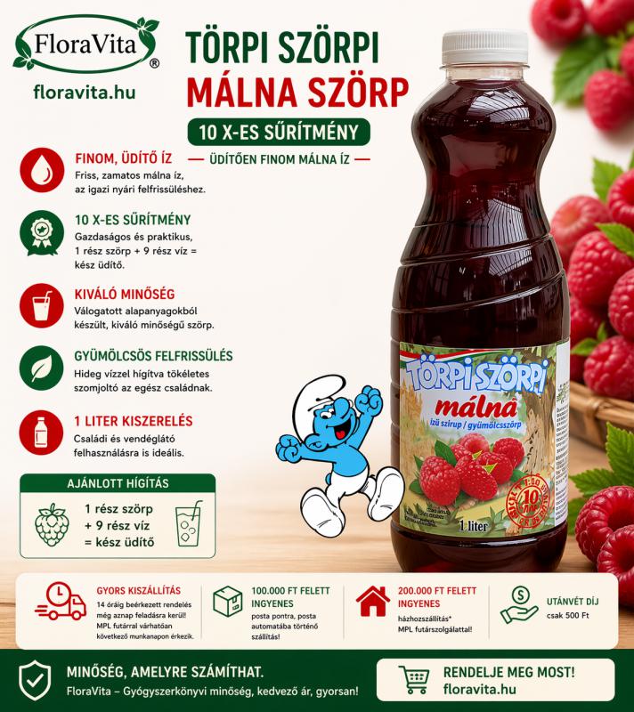 Törpi Szörpi málna, 1 l – 10×-es sűrítmény